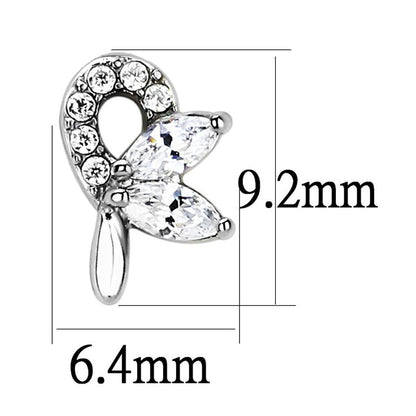 DA087 - High polished (no plating) Stainless Steel Earrings with AAA Grade CZ  in Clear-1