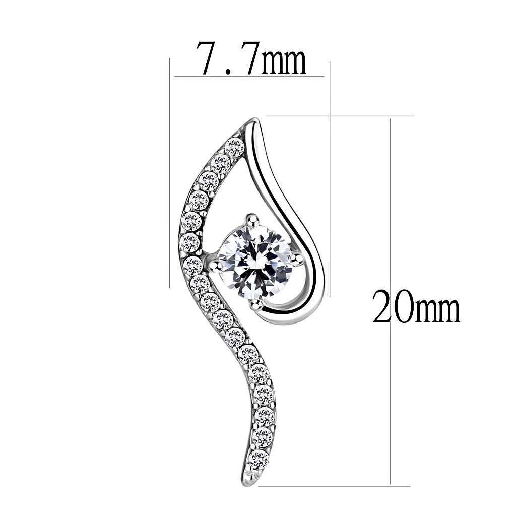 DA177 - High polished (no plating) Stainless Steel Earrings with AAA Grade CZ  in Clear-1