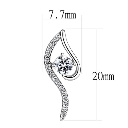 DA177 - High polished (no plating) Stainless Steel Earrings with AAA Grade CZ  in Clear-1