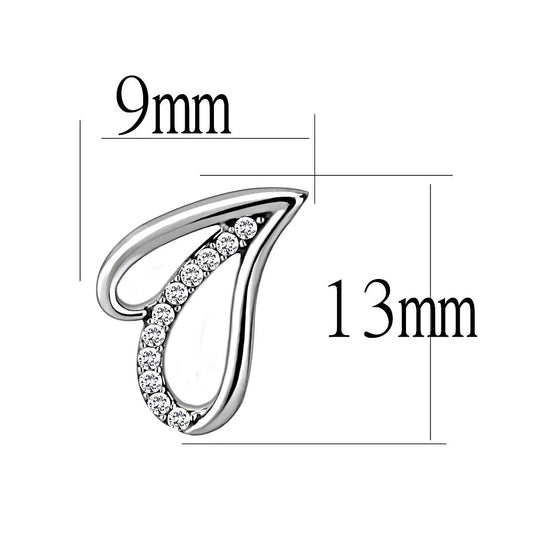 DA195 - High polished (no plating) Stainless Steel Earrings with AAA Grade CZ  in Clear-1