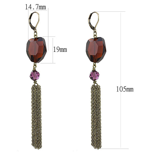 LO4202 - Antique Copper Brass Earrings with Synthetic Synthetic Glass in Garnet-1