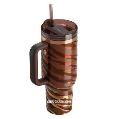 Side angle of the 40 OZ Stanley Tyla Tyger Tumbler highlighting the comfort-grip handle and sleek finish.
