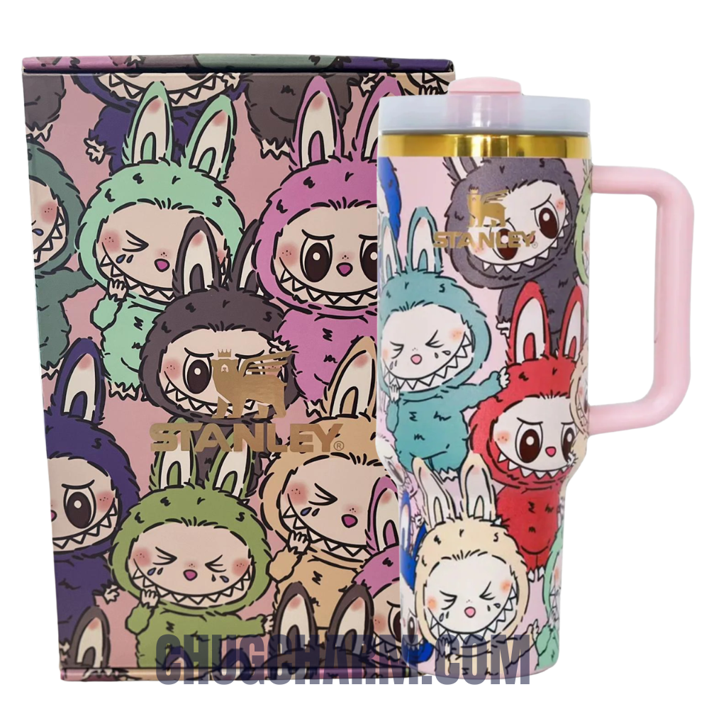 Stanley Labubu brown tumbler aesthetic kawaii monster cup with packaging box