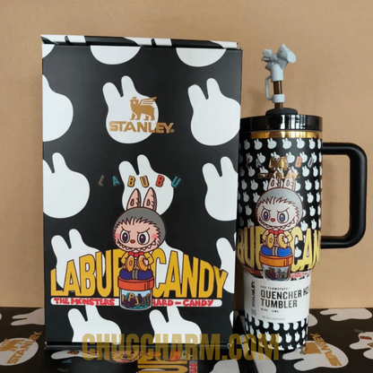 Stanley Labubu black insulated tumbler 40oz kawaii monster cup full set with accessories