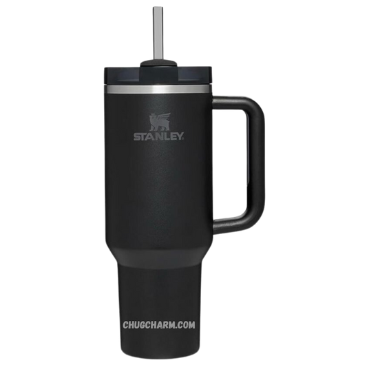 Stanley 40 oz Tumbler in Black with a durable handle and double-wall insulation for superior temperature retention.