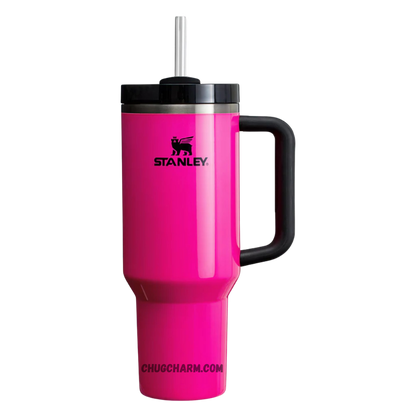 Stanley 40 oz Tumbler in Electric Pink, featuring a sleek design, durable handle, and double-wall insulation for superior temperature retention, perfect for on-the-go hydration.