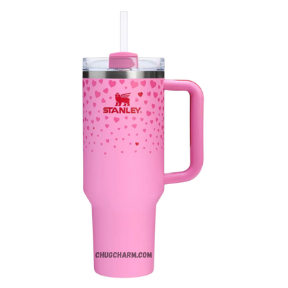 Stanley 40 oz Tumbler in Target Pink with a sturdy handle and double-wall insulation for maintaining your drink's temperature.