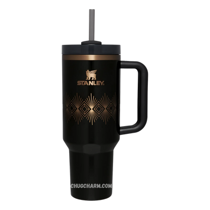 Stanley Black Gloss Deco 40oz Tumbler – sleek insulated tumbler with a glossy black finish, offering a bold and elegant design for everyday use.