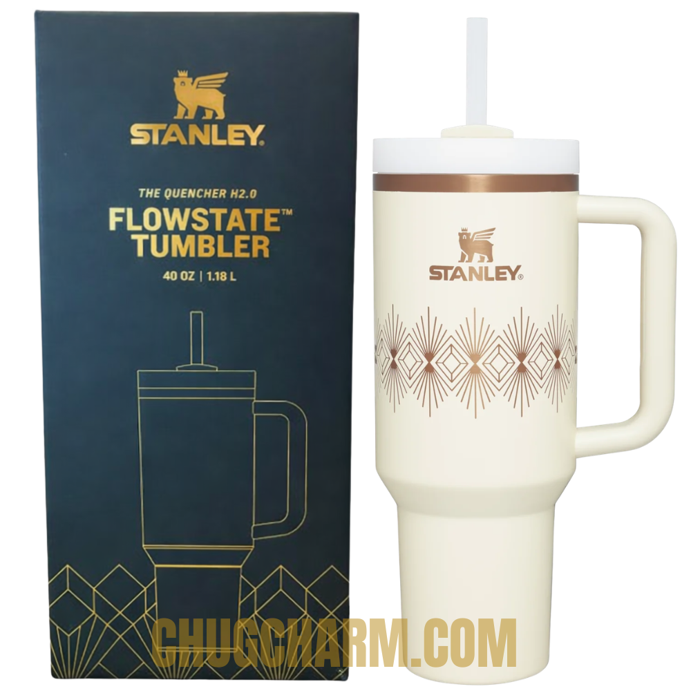 Stanley Cream Gloss Deco 40oz Tumbler – stylish insulated tumbler with a smooth cream-colored gloss finish, combining elegance and functionality.