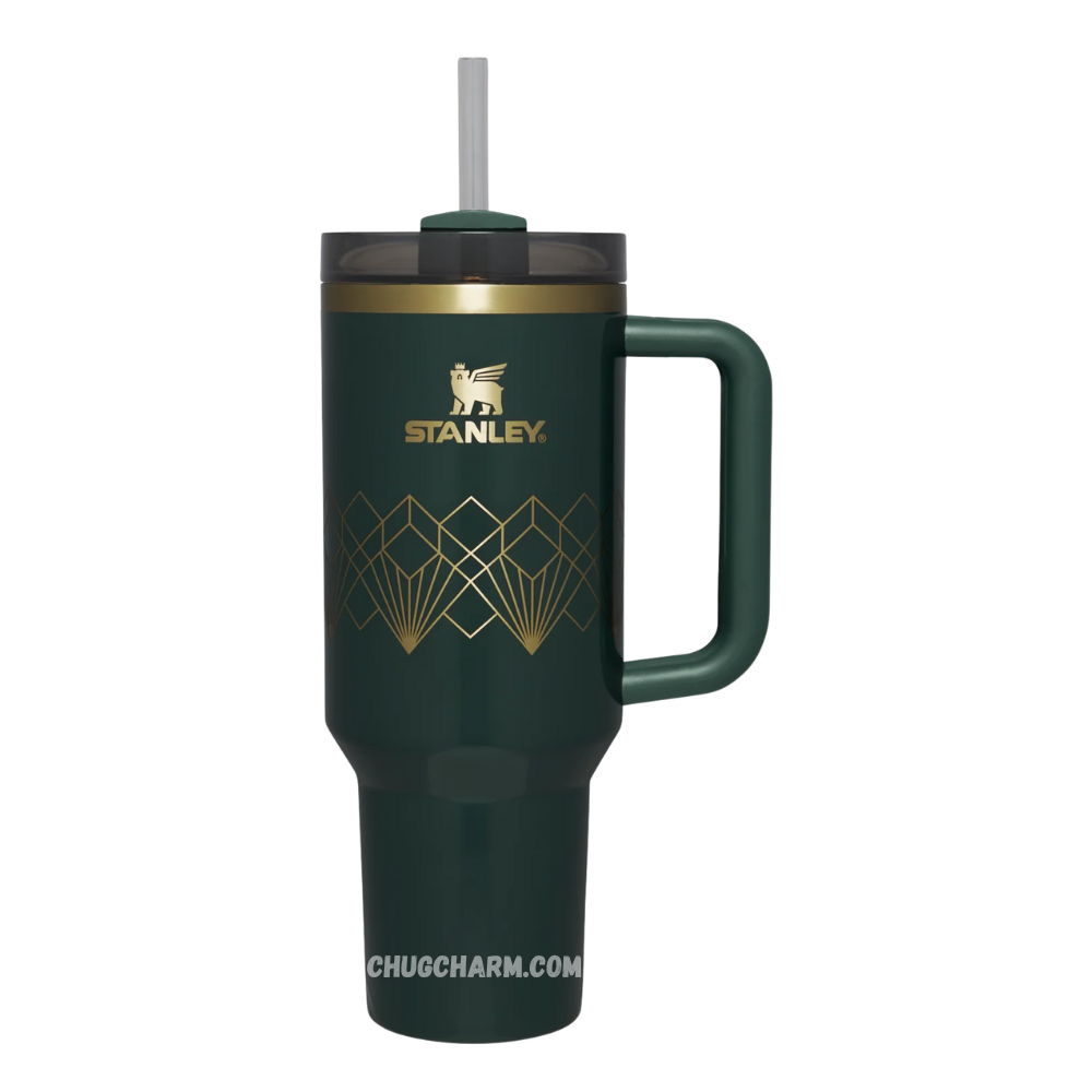 Stanley Forest Gloss Deco 40oz Tumbler – elegant insulated tumbler with a glossy forest green finish, perfect for outdoor adventures or everyday use.