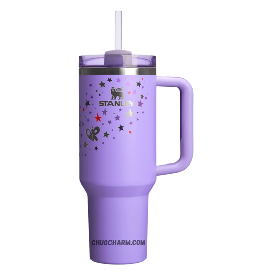 Stanley 40 oz Tumbler X Olivia Rodrigo edition with a unique design, durable handle, and double-wall insulation for optimal temperature control.