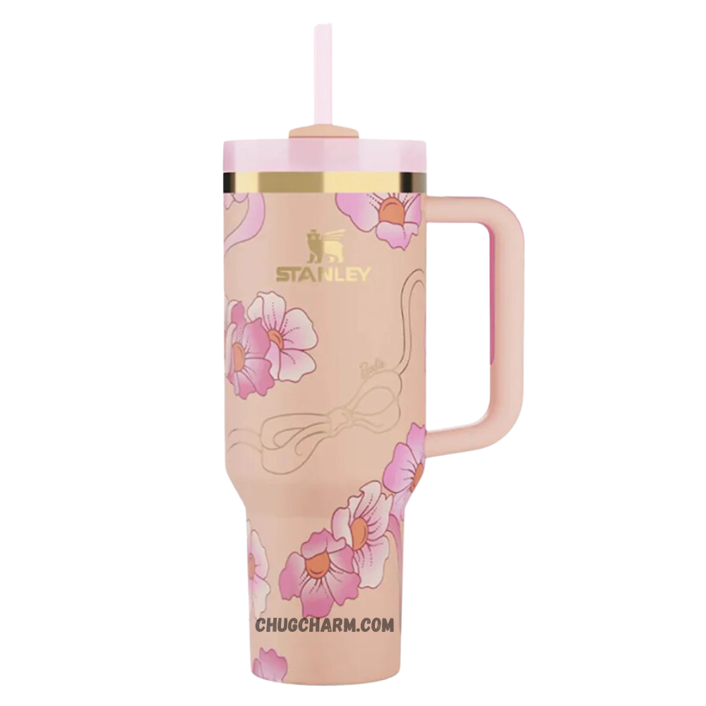Stanley X Barbie Peaches 'N Cream 40oz Tumbler – elegant insulated tumbler with a soft peach design inspired by the iconic Barbie gown.
