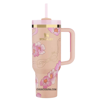 Stanley X Barbie Peaches 'N Cream 40oz Tumbler – elegant insulated tumbler with a soft peach design inspired by the iconic Barbie gown.