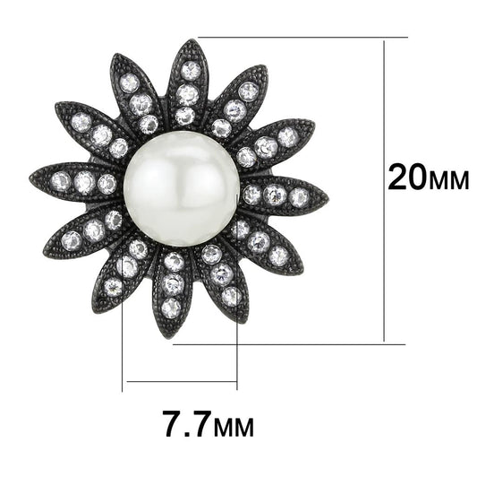 TK3484 - IP Black(Ion Plating) Stainless Steel Earrings with Synthetic Pearl in White-1