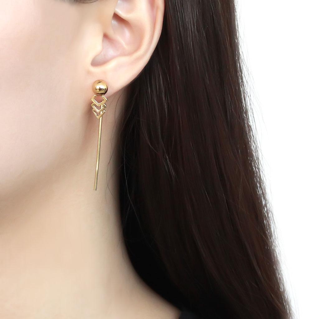 TK3650 - IP Gold(Ion Plating) Stainless Steel Earrings with No Stone-2