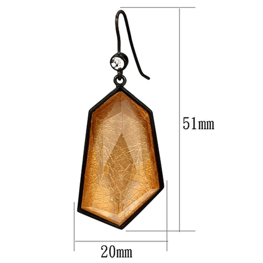 VL070 - IP Black(Ion Plating) Brass Earrings with Synthetic Synthetic Stone in Orange-1