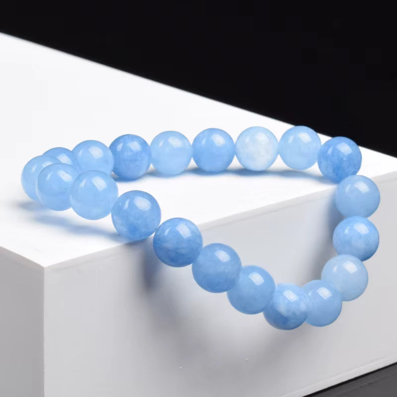 Aquamarine Quartz Beaded Bracelet Sky Blue 6mm 8mm Elastic Unisex