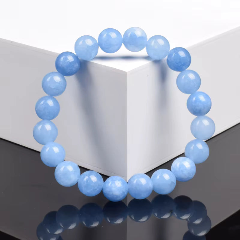 Aquamarine Quartz Beaded Bracelet Sky Blue 6mm 8mm Elastic Unisex