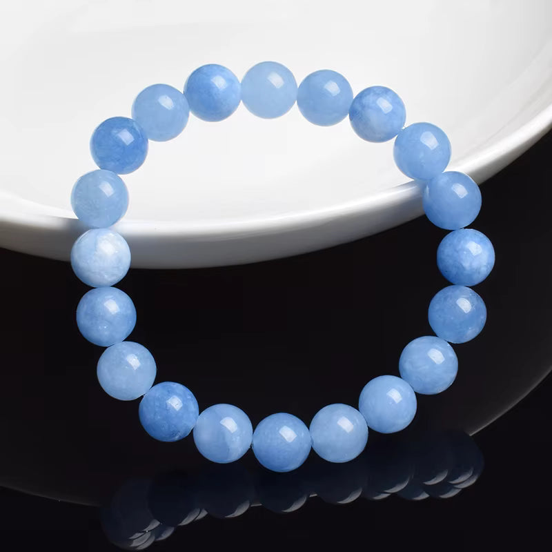 Aquamarine Quartz Beaded Bracelet Sky Blue 6mm 8mm Elastic Unisex
