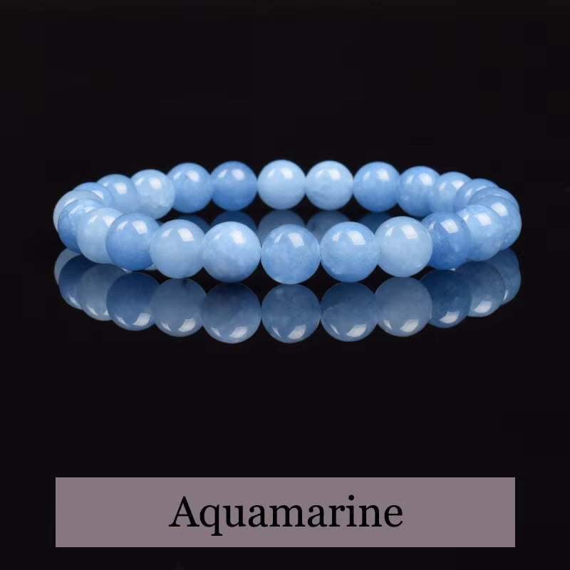 Aquamarine Quartz Beaded Bracelet Sky Blue 6mm 8mm Elastic Unisex