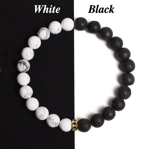 Beaded Bracelet Black White Lava Howlite Tiger Eye Cubic Zirconia