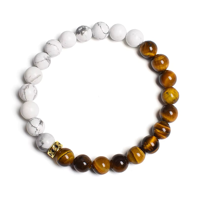 Beaded Bracelet Black White Lava Howlite Tiger Eye Cubic Zirconia