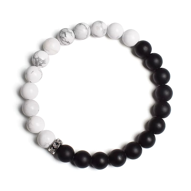 Beaded Bracelet Black White Lava Howlite Tiger Eye Cubic Zirconia
