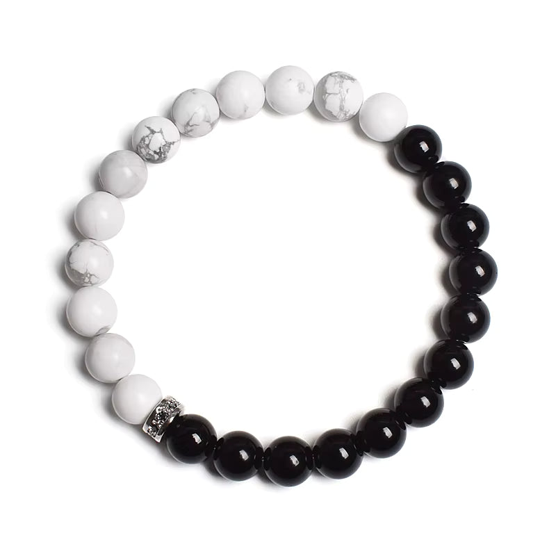 Beaded Bracelet Black White Lava Howlite Tiger Eye Cubic Zirconia