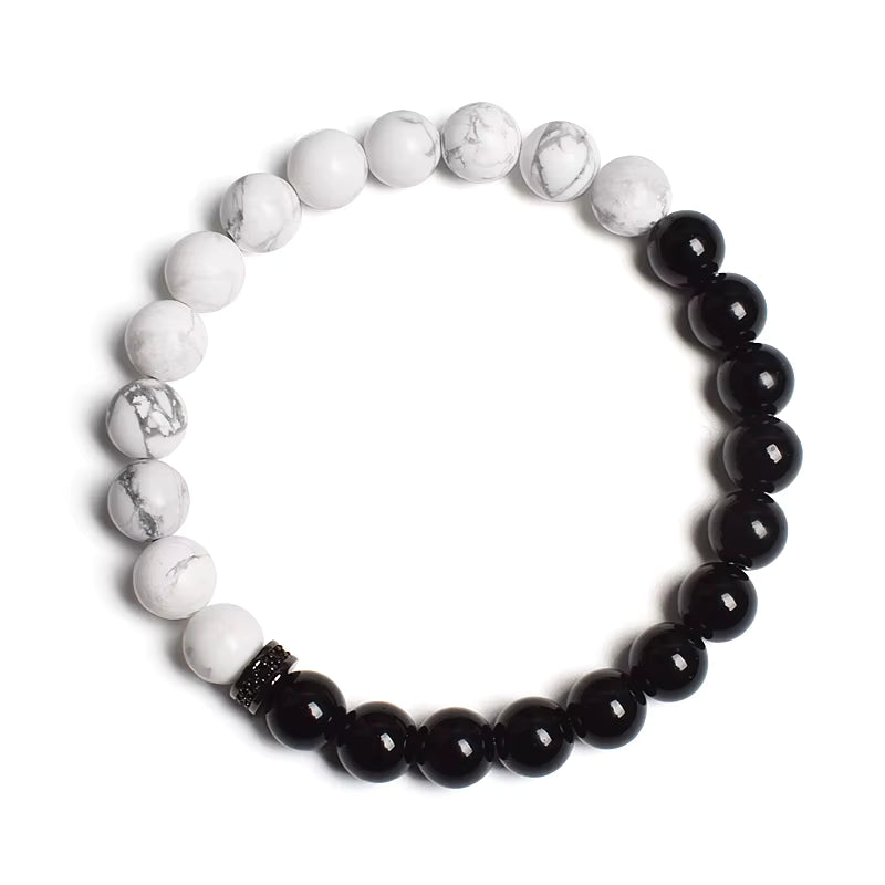 Beaded Bracelet Black White Lava Howlite Tiger Eye Cubic Zirconia