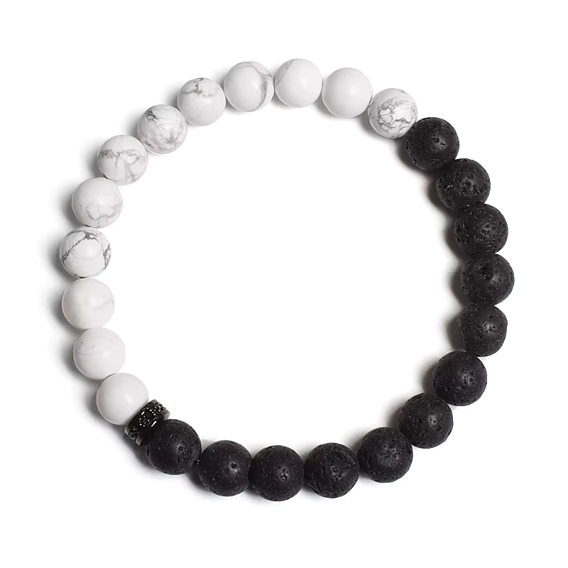 Beaded Bracelet Black White Lava Howlite Tiger Eye Cubic Zirconia