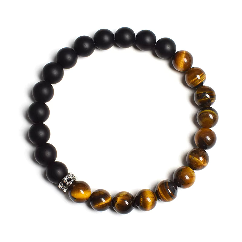 Beaded Bracelet Black White Lava Howlite Tiger Eye Cubic Zirconia