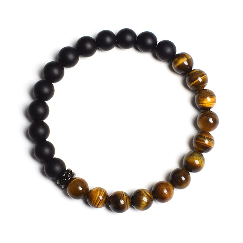 Beaded Bracelet Black White Lava Howlite Tiger Eye Cubic Zirconia