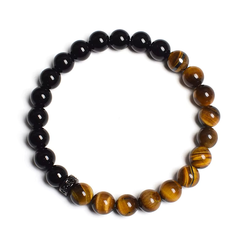 Beaded Bracelet Black White Lava Howlite Tiger Eye Cubic Zirconia