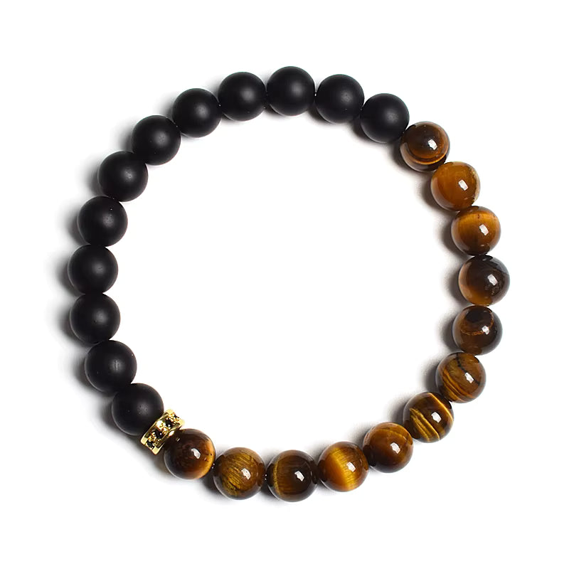 Beaded Bracelet Black White Lava Howlite Tiger Eye Cubic Zirconia