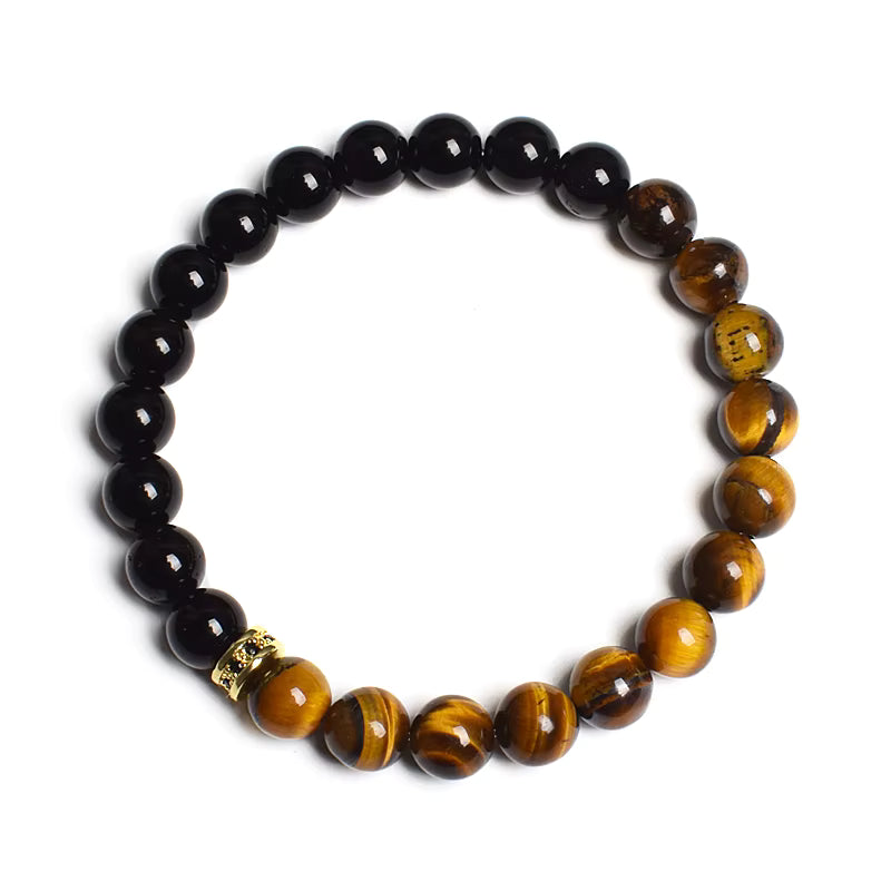 Beaded Bracelet Black White Lava Howlite Tiger Eye Cubic Zirconia