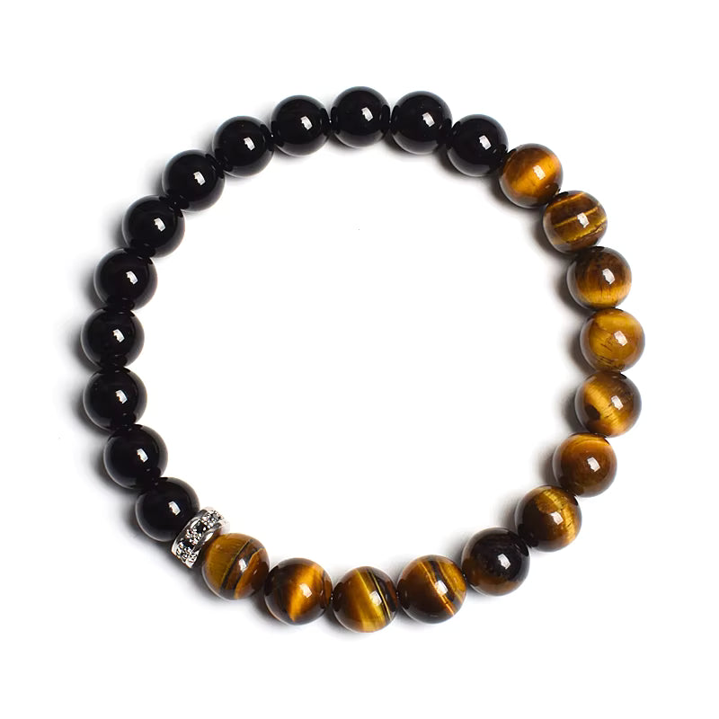 Beaded Bracelet Black White Lava Howlite Tiger Eye Cubic Zirconia