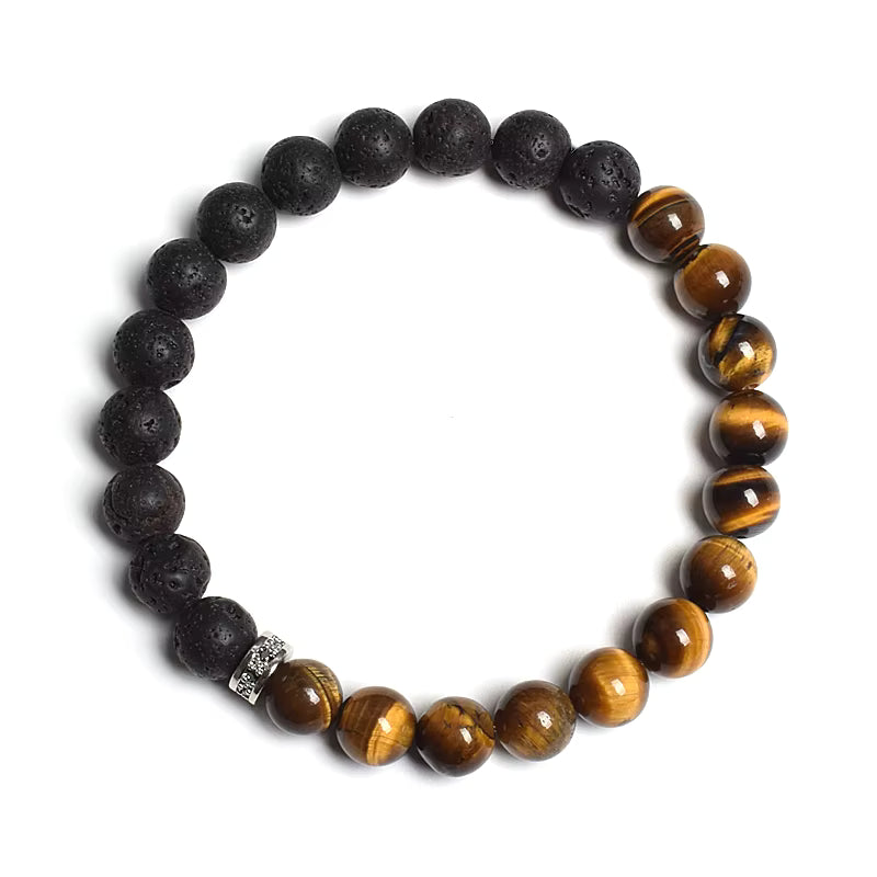Beaded Bracelet Black White Lava Howlite Tiger Eye Cubic Zirconia