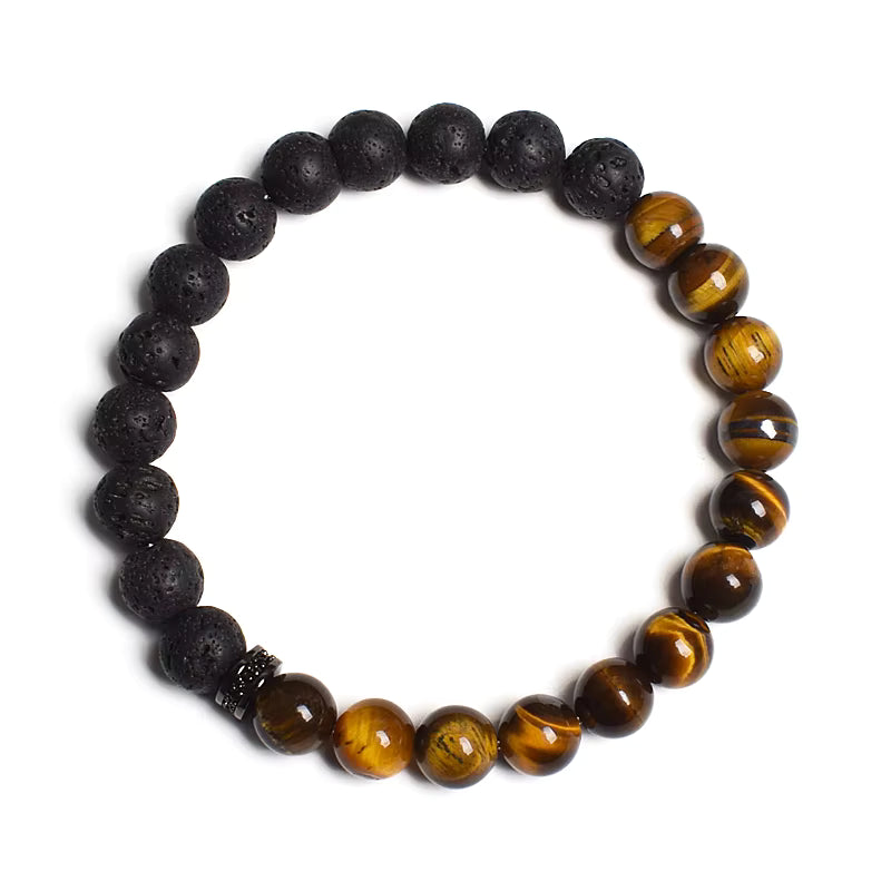 Beaded Bracelet Black White Lava Howlite Tiger Eye Cubic Zirconia