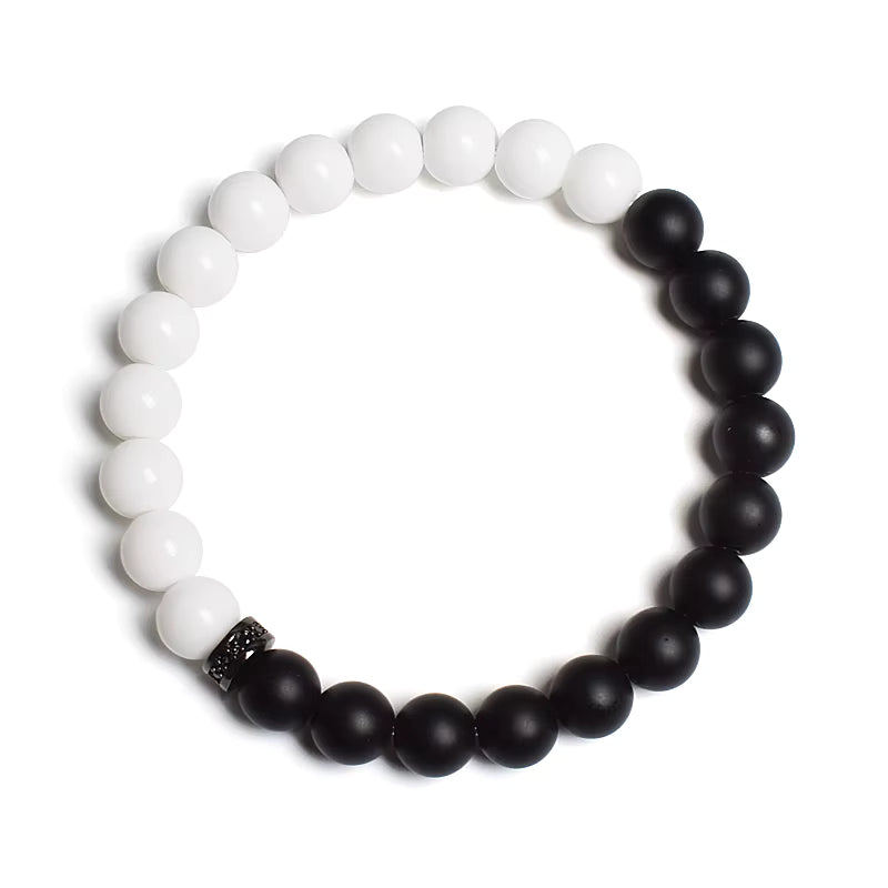 Beaded Bracelet Black White Lava Howlite Tiger Eye Cubic Zirconia