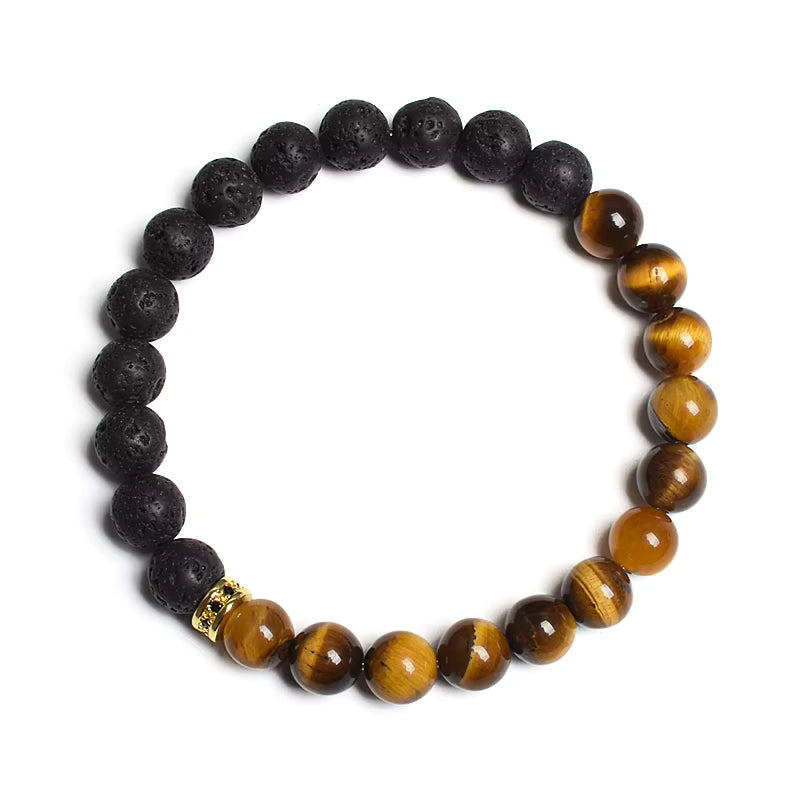 Beaded Bracelet Black White Lava Howlite Tiger Eye Cubic Zirconia
