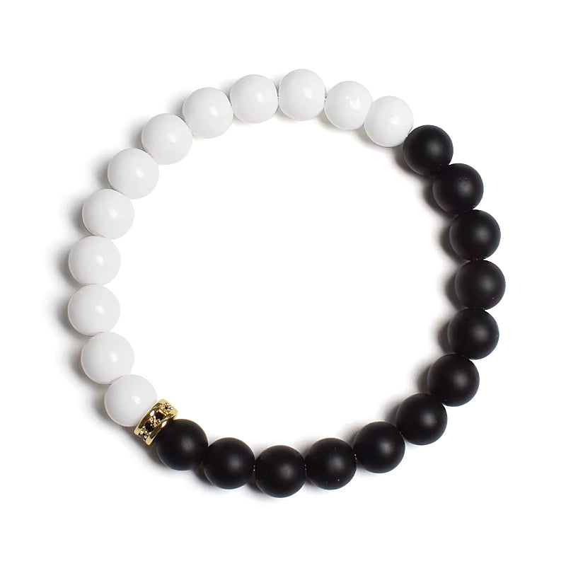 Beaded Bracelet Black White Lava Howlite Tiger Eye Cubic Zirconia