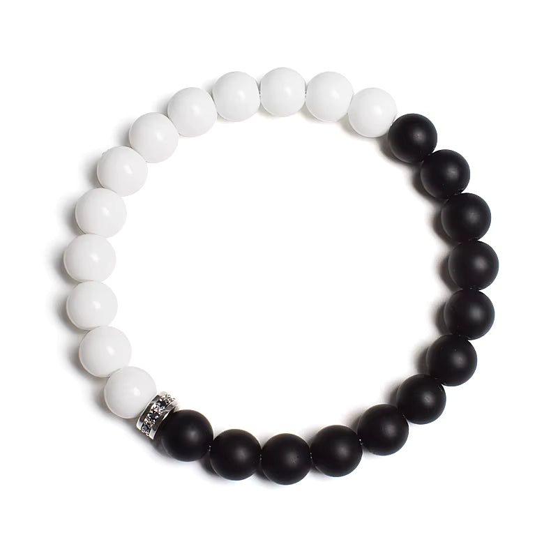 Beaded Bracelet Black White Lava Howlite Tiger Eye Cubic Zirconia