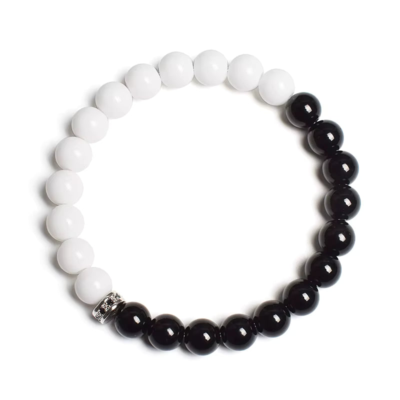 Beaded Bracelet Black White Lava Howlite Tiger Eye Cubic Zirconia