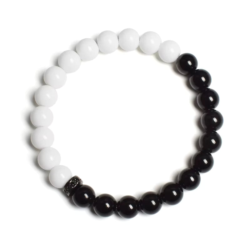 Beaded Bracelet Black White Lava Howlite Tiger Eye Cubic Zirconia