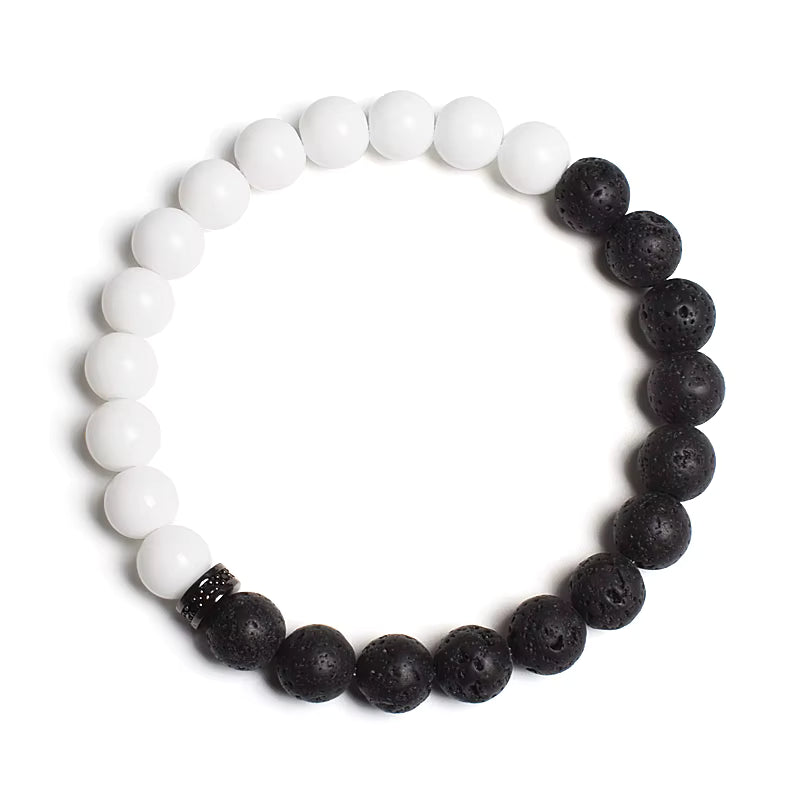 Beaded Bracelet Black White Lava Howlite Tiger Eye Cubic Zirconia
