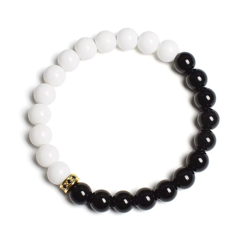 Beaded Bracelet Black White Lava Howlite Tiger Eye Cubic Zirconia