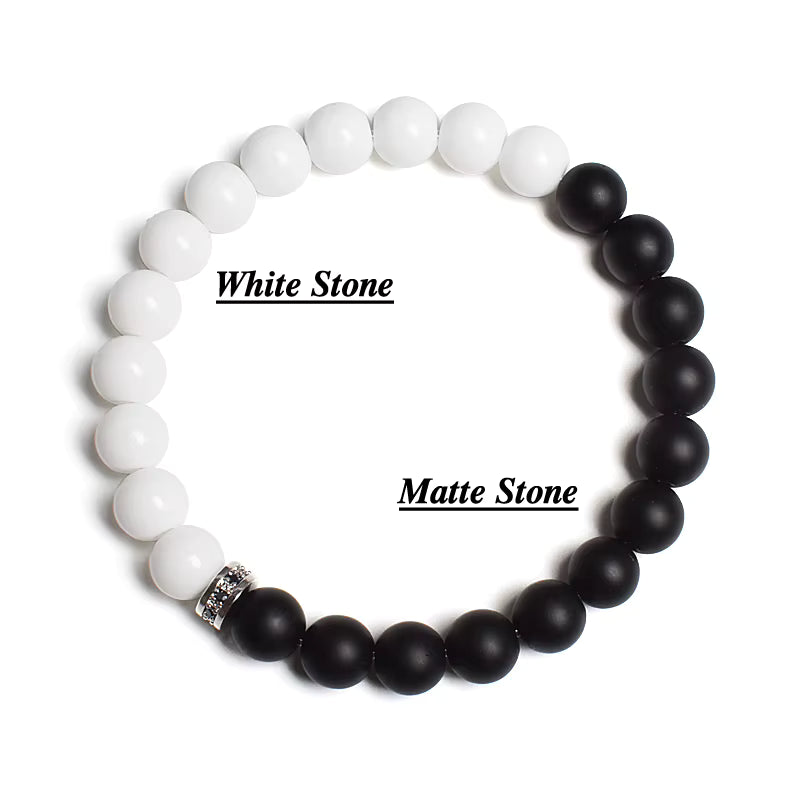 Beaded Bracelet Black White Lava Howlite Tiger Eye Cubic Zirconia