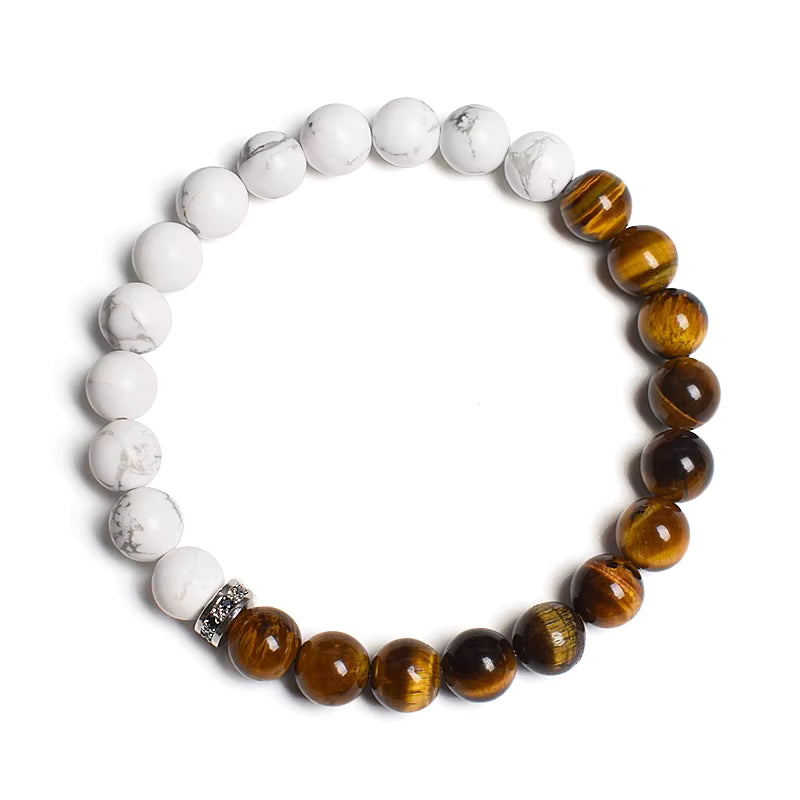 Beaded Bracelet Black White Lava Howlite Tiger Eye Cubic Zirconia