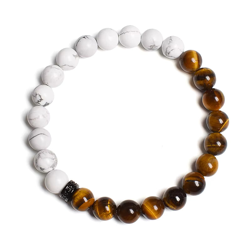 Beaded Bracelet Black White Lava Howlite Tiger Eye Cubic Zirconia