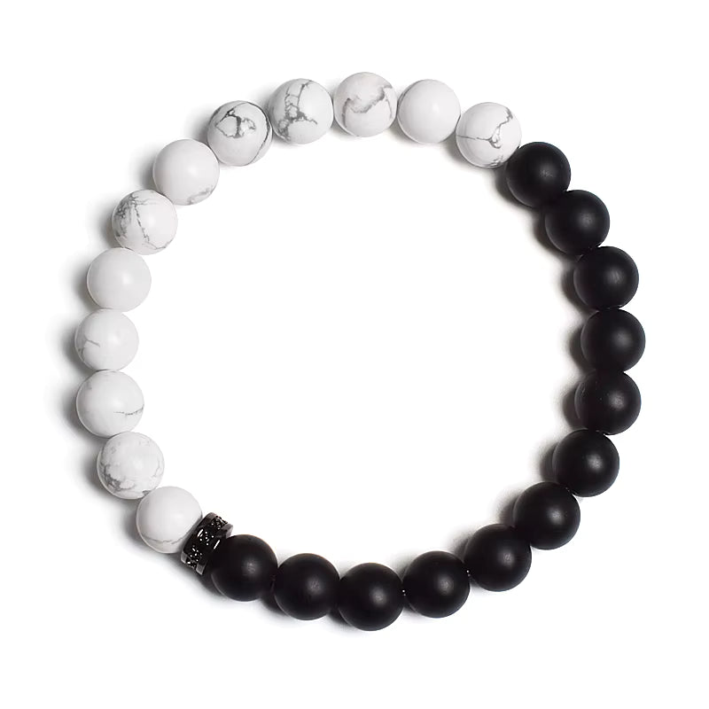 Beaded Bracelet Black White Lava Howlite Tiger Eye Cubic Zirconia